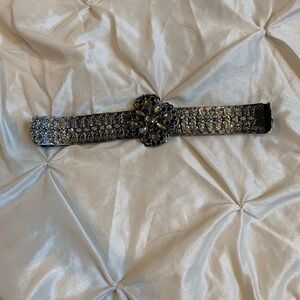 Gray Metal Embellished Stretch Belt sz M